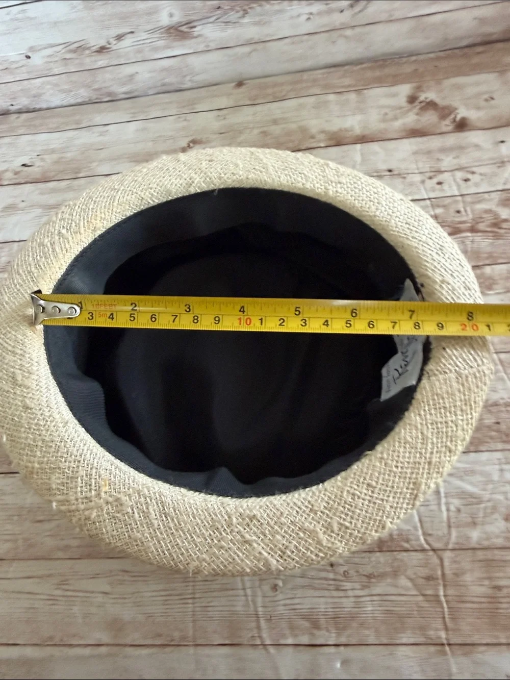 Vintage Cream Straw Pillbox Hat with Black Grosgrain Band - Picture 7 of 9